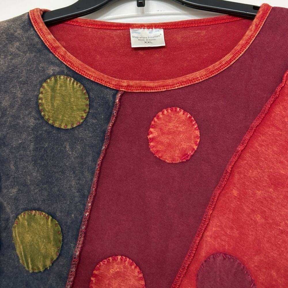 Greater Network 90s Boho Patchwork Cotton Top XXL Nepal Fair Trade Artsy - Picture 8 of 13